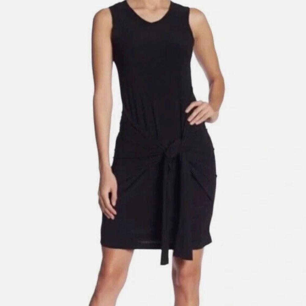 Norma Kamali Elegant party Black Sleeveless Dress with front tie wrap knot XL